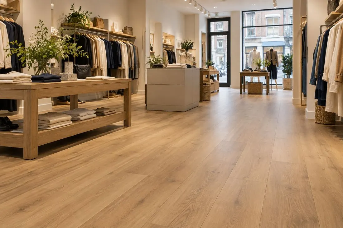 Oak-effect flooring in a retail shop